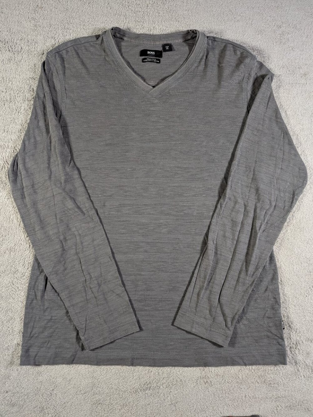 Hugo Boss Men's M Grey Long Sleeve V-Neck T-Shirt 100% Cotton Textured